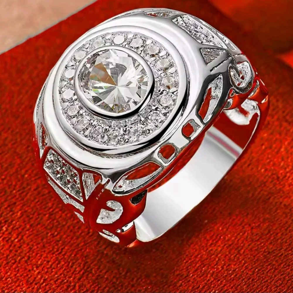 Sophisticated Men's 925 Silver Ring with Oval Centerpiece Sz 10